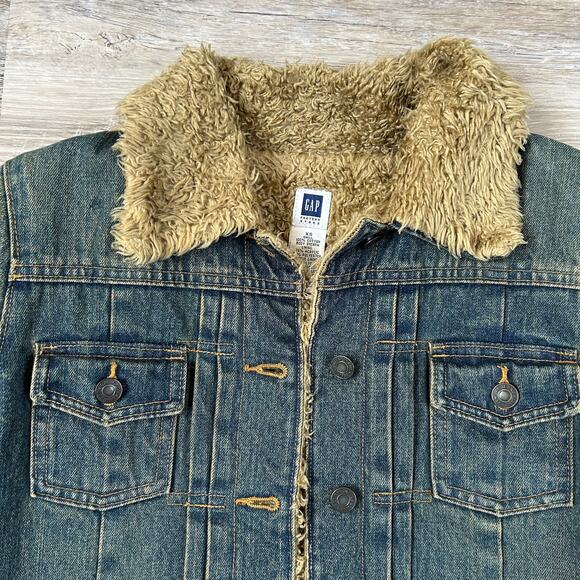 Vtg Gap Y2K Sherpa Collar Jacket XS Shearling Denim Jean Shearling Lining Fall - Picture 3 of 5